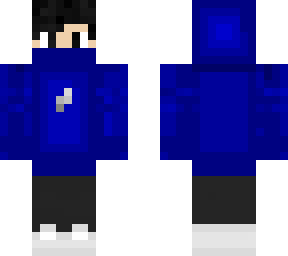 blue hoodie with black hair and blue mask