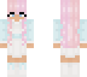 pink/peachy hair girl with blue and white outfit idk