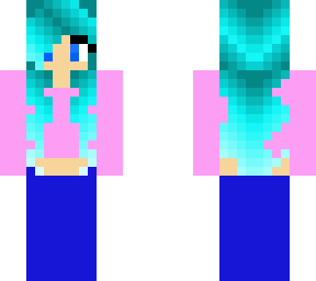 teal hair pink shirt girl