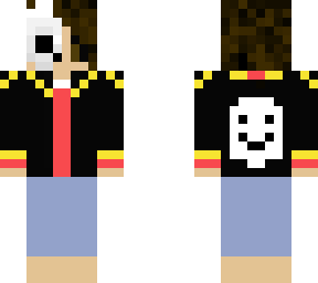 half skull face with royal-ish skull hodie and blue trousers