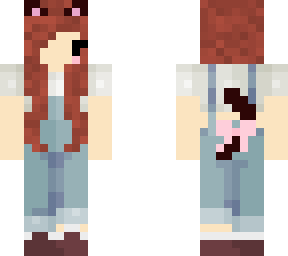 brown hair cat girl overalls