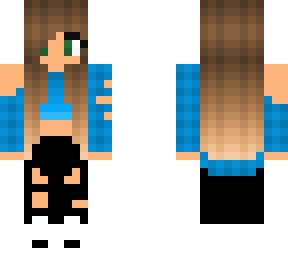 cute girl in cyan jacket and cyan crop top