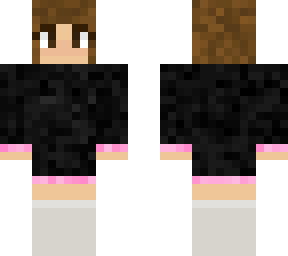 oversized black sweater w/ pink accents, bob and socks