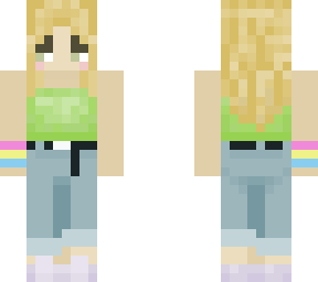 girl with green top and jeans