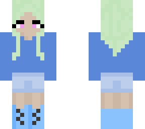 cute girl with green hair and blue clothes