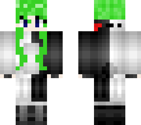 monokuma hood -girl- green hair, and dark blue eyes- announcement-