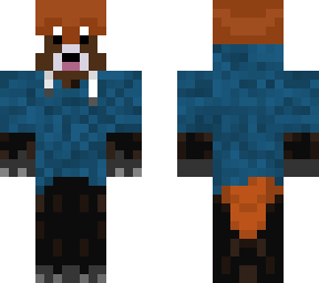 dark blue red panda in a hoodie.