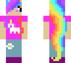 girl with rainbow hair and unicorn tea shirt and jeans