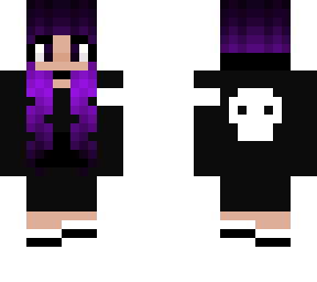 purple hair in black skull sweater