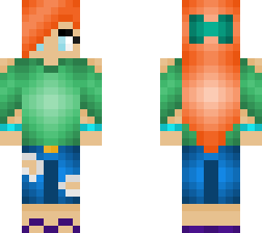 red head with cold shoulder shirt and destucted jeans