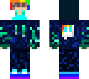 blue and green hoodie with rainbow hood