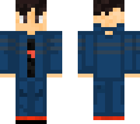 blue jacket and red shoes