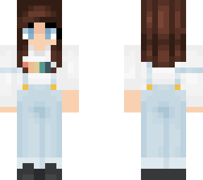 brunette girl in overalls
