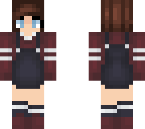 brunette girl in sweater and overalls
