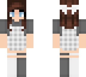 brunette girl in black and white overalls