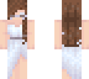 browned haired girl with a white dress