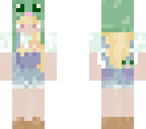 frog girl with frog hat and frog in pocket
