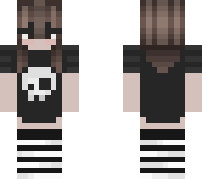 girl with brown hair skull t shirt and white striped gloves
