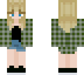 blonde girl with green flannel