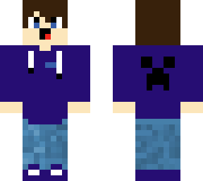 cool boy skin with brown hair, blue eyes, purple jumper, denim pants