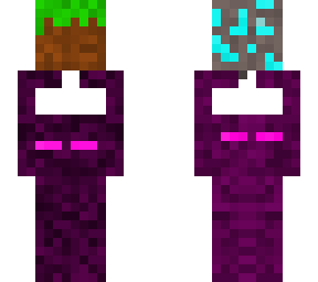 ender man holding grass and diamond blok