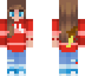 brown haired gurl with a red hoodie