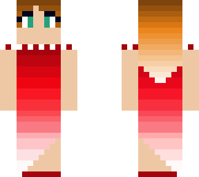 girl with faded brown hair and red faded dress