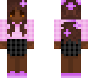 purple sweater w/ checked skirt