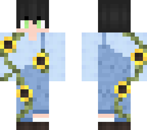 soft elf boy in blue overalls with sunflowers