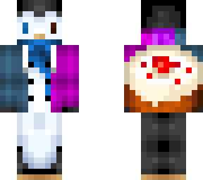 blue scarfed penguin with blue/pink cake jumper