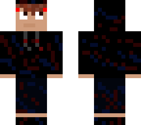 blue and red, with devil horns