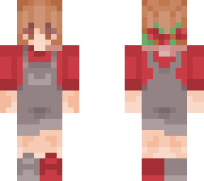 red and brown overalls- brown hair