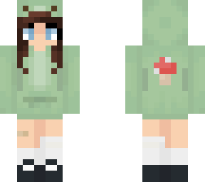 brunette girl in frog hoodie