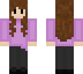 purple shirt and long hair