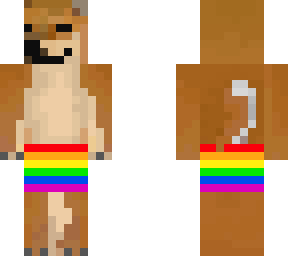 cheems with rainbow boxer shorts.