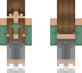 girl with green top and grey trousers