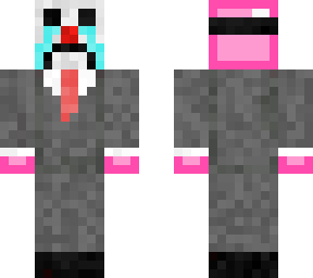 pink blob in a tuxedo with a mask