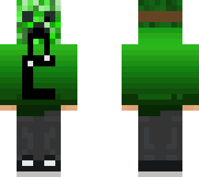 creeper mask with a green sweatshirt.