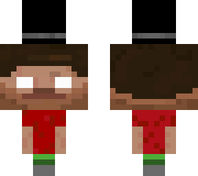 herobrine in a red shirt green pants and a tophat