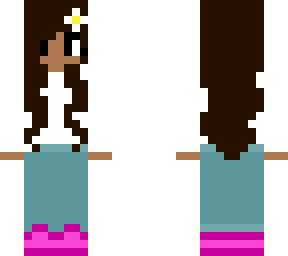 brown hair girl with white flower on hair.