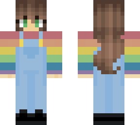 girl with rainbow sweater and overalls