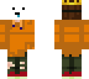update of masked orange hoodie with crown