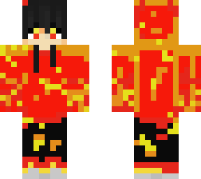 e-boy with red hood, flames and fire