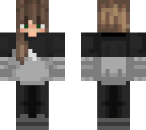 girl matching to boy, grey/black clothes, green eyes
