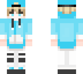 light blue and blonde with hat