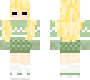 blonde girl with green outfit