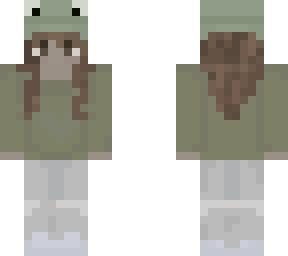 brown hair with frog hat