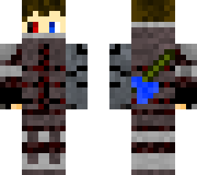 dark anime suit with armor piece and axe and cyborg arm