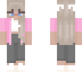 pixiedustpanda- pink cardigan & grey sweatpants