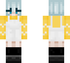yellow sweater and overalls